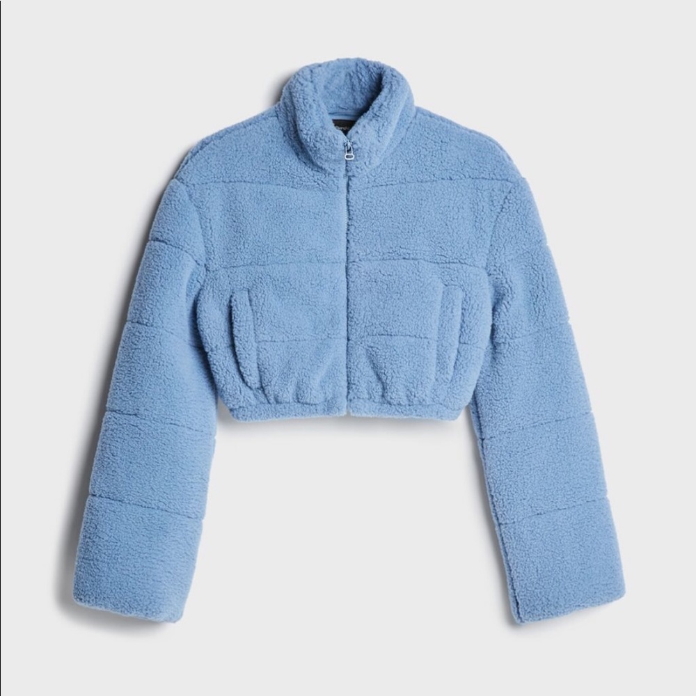 Bershka Cropped Faux Shearling Puffer Jacket